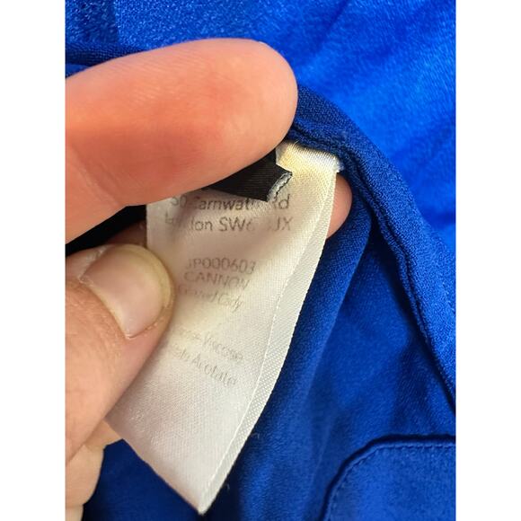 JOSEPH Women's Royal Blue High Neck Attached Scarf Cannon Glazed Top Size 38 - Picture 10 of 14